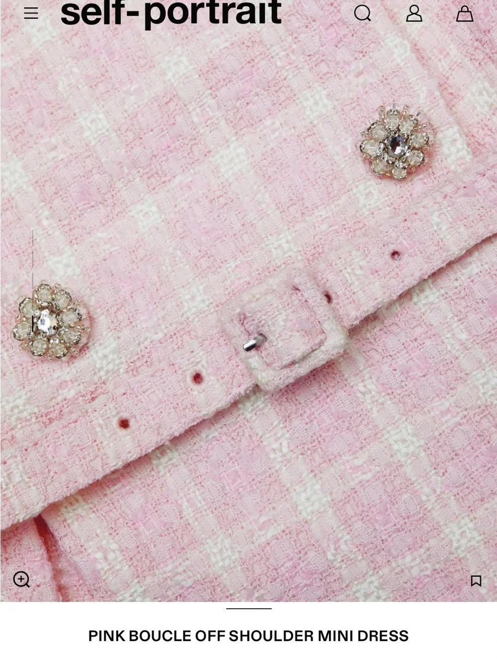 Self-Portrait Pink Bouclé Off-Shoulder Mini Dress